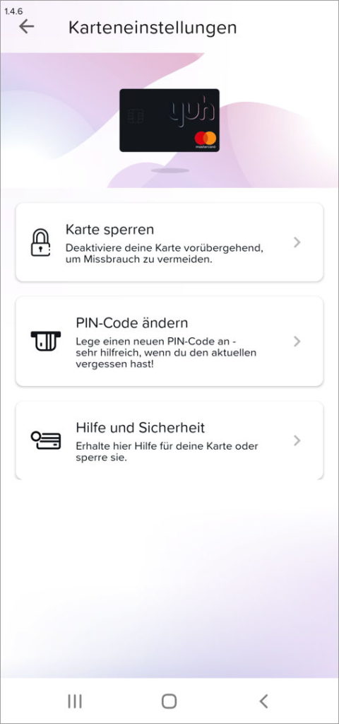 Mit der Banking App Yuh lässt sich die Debit Mastercard direkt verwalten wie Sperrungen und PIN-Code-Änderung