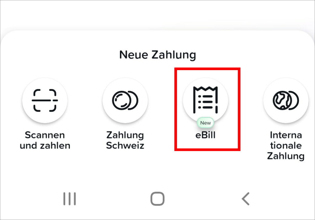 Funktion eBill in der Banking-App Yuh.