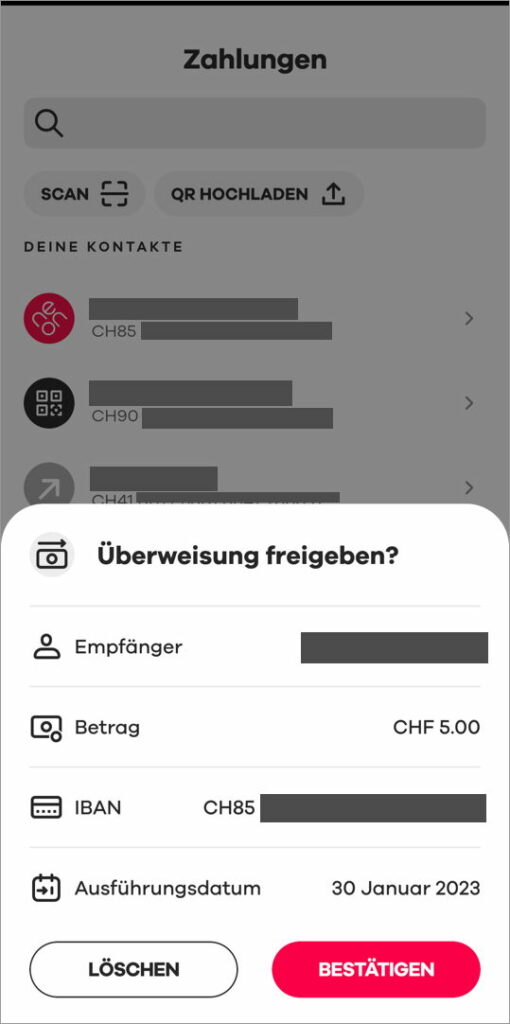 Yuh, Neon: Wie sicher sind Smartphone-Banken? Zahlungsfreigabe bei der Banking-App Neon.