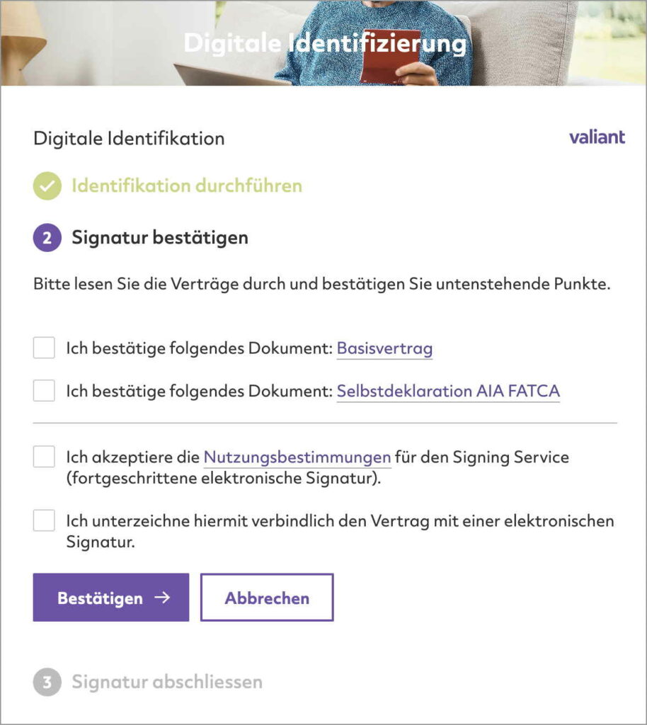 Valiant Konto eröffnen geht gänzlich online und Verträge digital unterschreiben