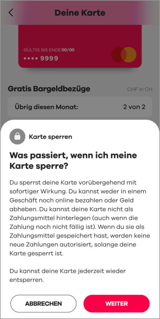 Sicherheit beim Banking: Neon Kreditkarte temporär sperren