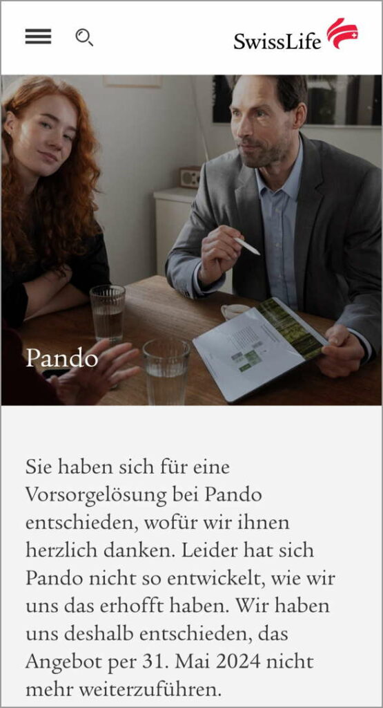 Die Swiss Life begräbt die grüne 3a-App Pando 