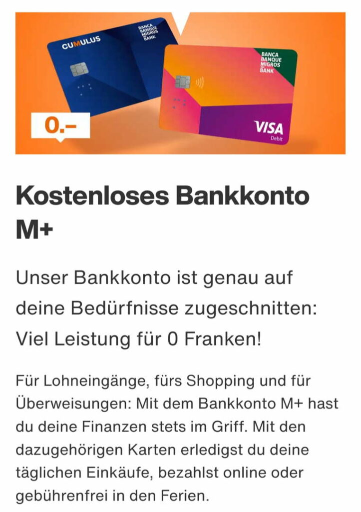 Das kostenlose Migros M+ Bankkonto im Schnellcheck